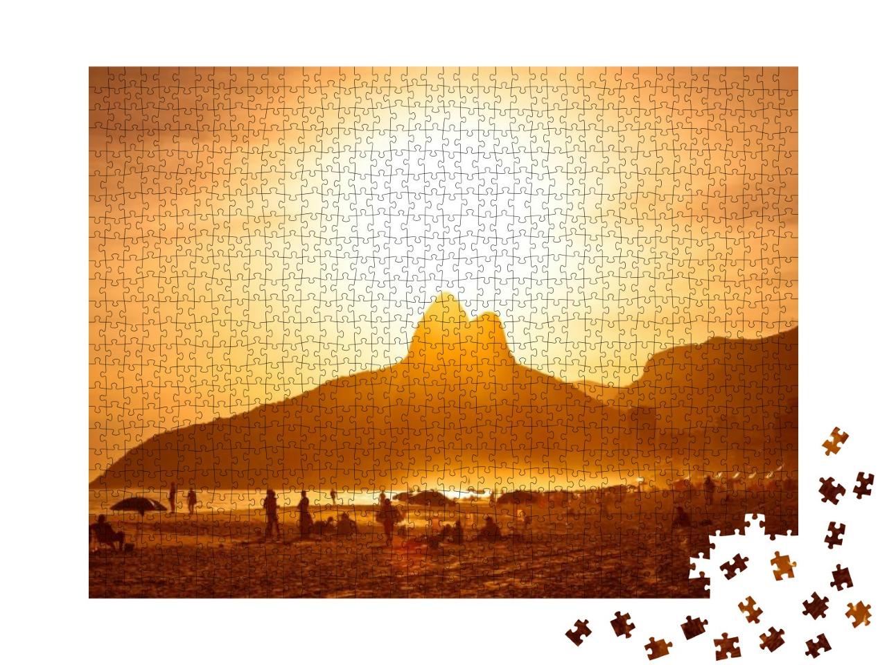 Puzzle 1000 Teile „ Sonnenuntergang am Strand von Ipanema, Rio de Janeiro, Brasilien“