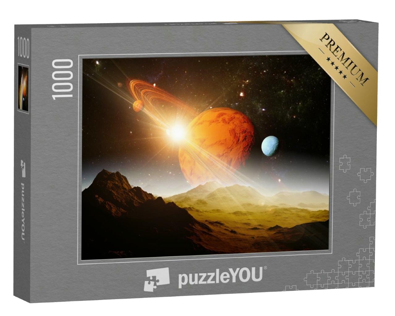 Puzzle 1000 Teile „Blick auf Planeten und Universum von der Mondoberfläche“