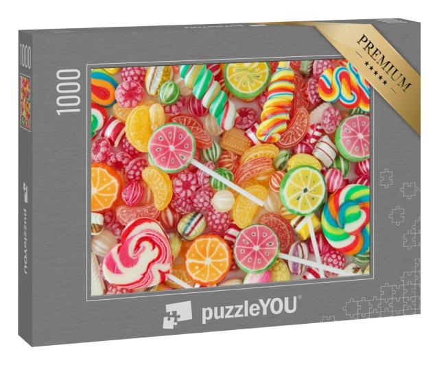 Puzzle 1000 Teile „Bunt gemischte Fruchtbonbons und Lollis“
