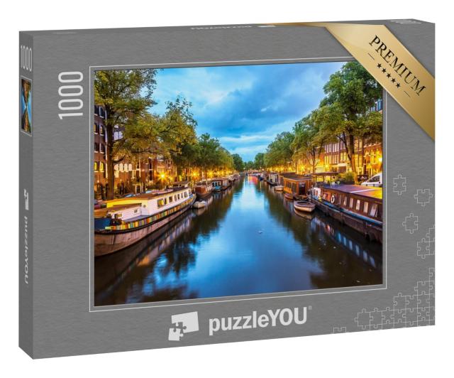 Puzzle 1000 Teile „Gracht in Amsterdam bei Nacht, Niederlande“