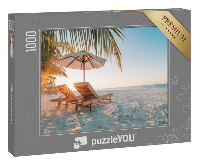 Puzzle 1000 Teile „Strandparadies mit weißem Sand im Sonnenuntergang“