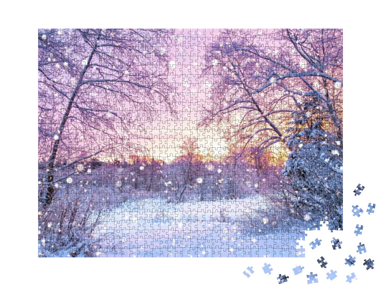 Puzzle 1000 Teile „Morgenrot im Winterwald“