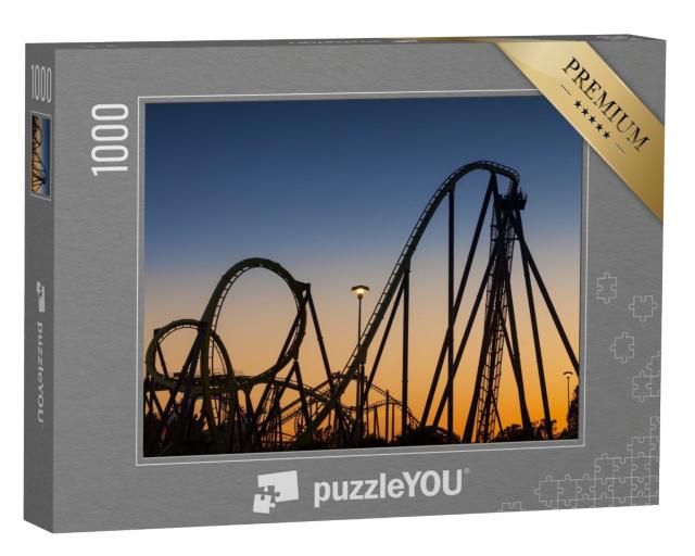 Puzzle 1000 Teile „Achterbahn-Silhouette bei Sonnenuntergang“