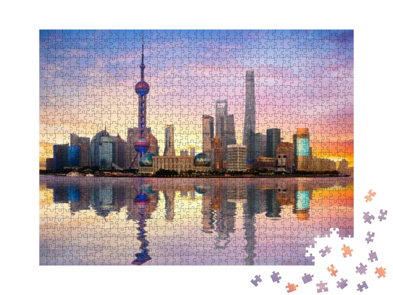 Puzzle 1000 Teile „Shanghai Skyline in der Abenddämmerung“