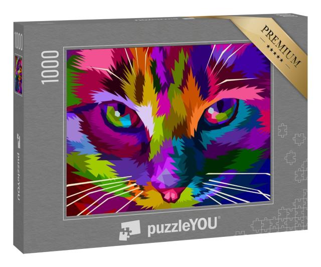 Puzzle 1000 Teile „Illustration: Abstrakte Katze mit intensivem Blick“