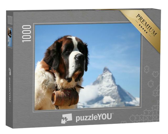 Puzzle 1000 Teile „Bernhardiner-Rettungshund vor dem Matterhorn, Zermatt, Schweiz“