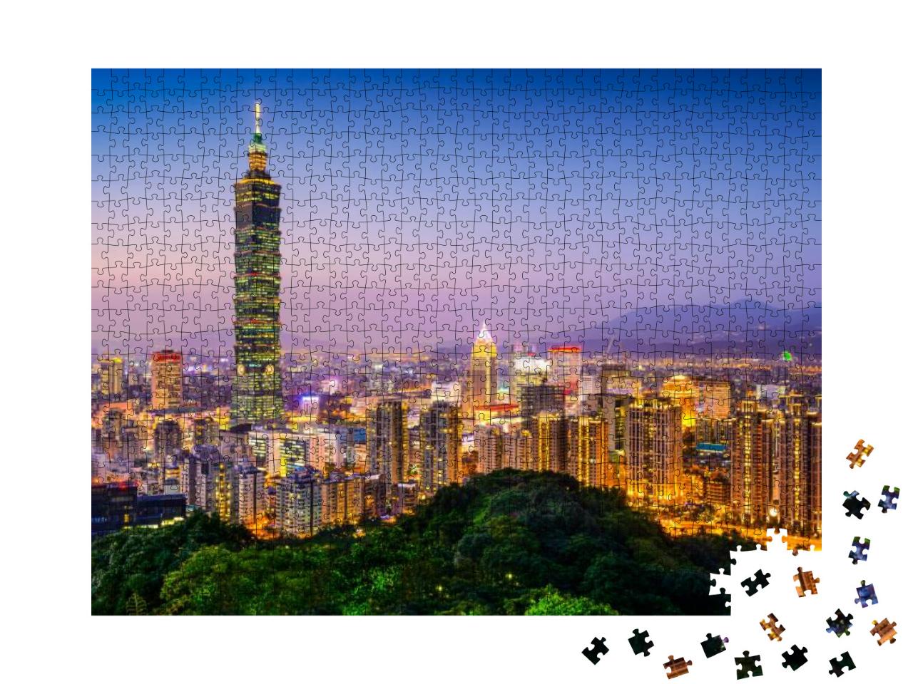 Puzzle 1000 Teile „Skyline der Stadt Taipeh in der Dämmerung“