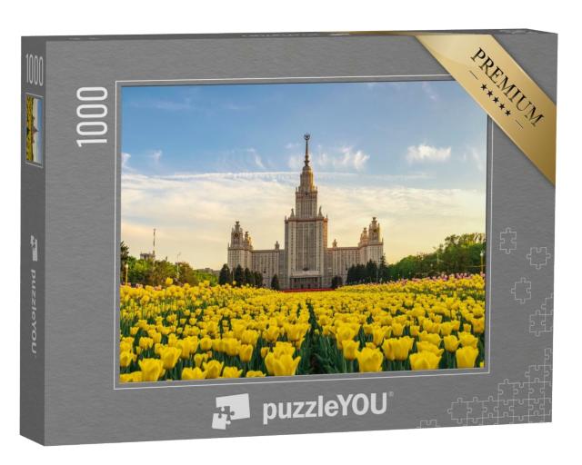 Puzzle 1000 Teile „Tulpenblüte zum Frühjahr an der Moscow State University, Moskau, Russland“