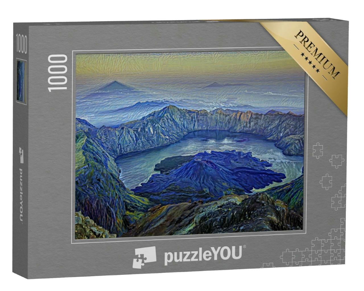 Puzzle 1000 Teile „im Kunst-Stil von van Gogh, Sternennacht - Sonnenaufgang vom Berg Rinjani, Lombok, Indonesien“