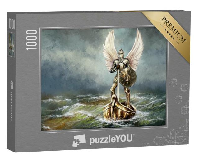 Puzzle 1000 Teile „Meer, Engel mit Schild und mittelalterlichem Schwert“