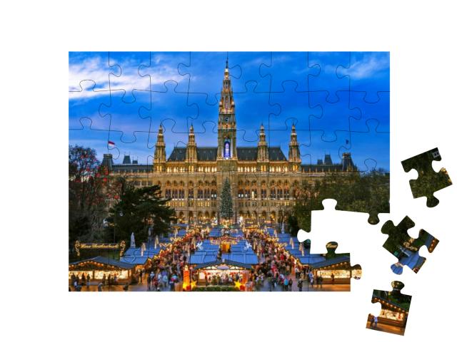 Puzzle 48 Teile „Weihnachtsmarkt in Wien, winterliches Motiv“