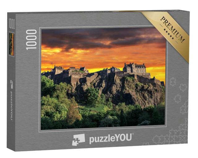 Puzzle 1000 Teile „Spektakulärer Sonnenuntergang am Hügel des Edinburgh Castle, Schottland“