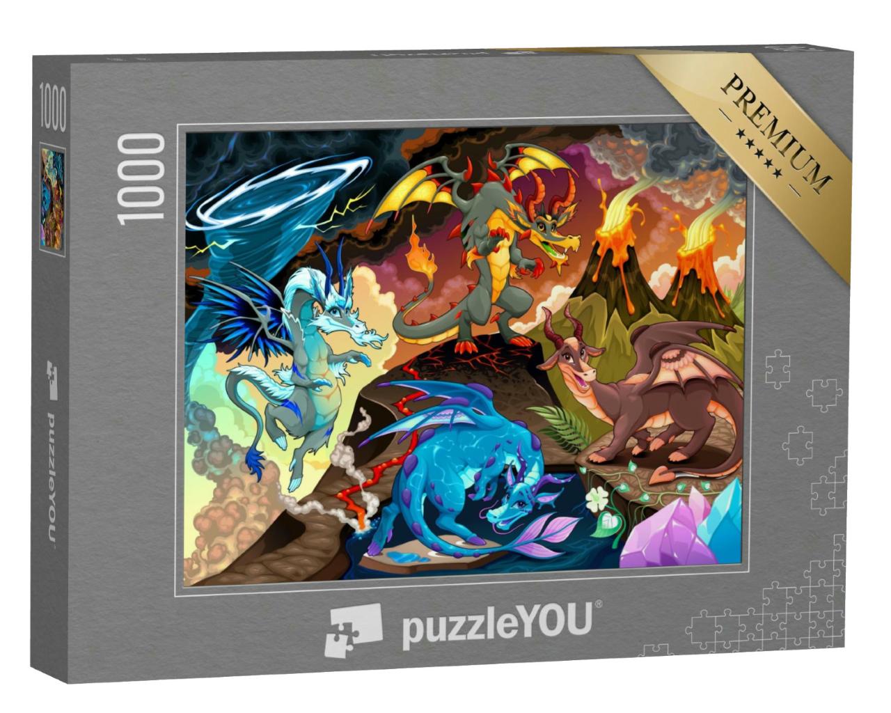 Puzzle 1000 Teile „Illustration: Die vier Elemente als Drachen“