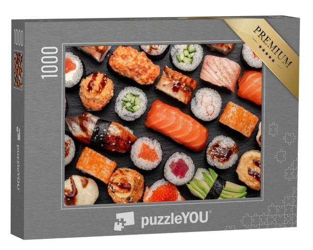 Puzzle 1000 Teile „Sushi Nigiri und Maki auf Schieferplatten“
