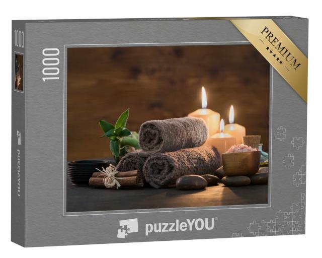Puzzle 1000 Teile „Handtücher mit Bambus und Kerzen zum Entspannen “