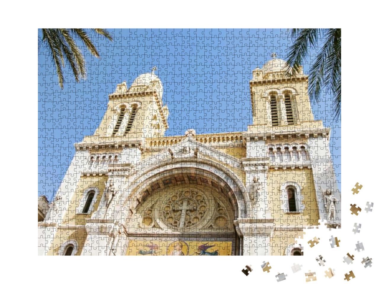 Puzzle 1000 Teile „Ville Nouvelle: Blick auf die Kathedrale Heiliger Vinzenz von Paul, Tunis, Tunesien“