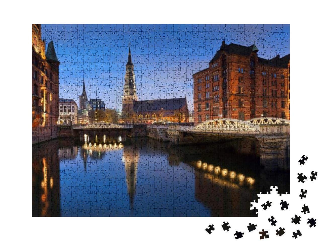 Puzzle 1000 Teile „Hamburg Speicherstadt in der blauen Stunde“