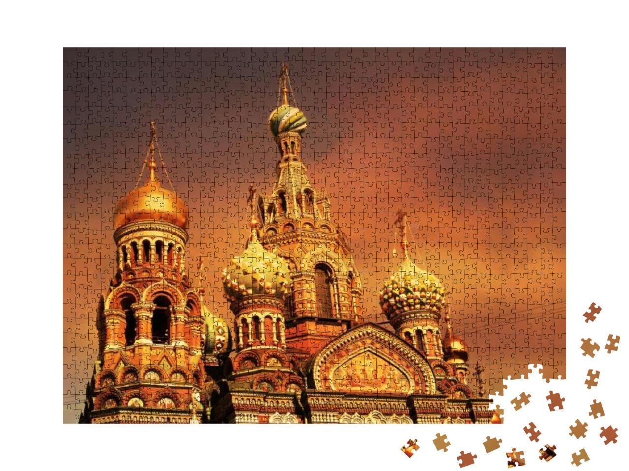 Puzzle 1000 Teile „Kirche des Erlösers von St. Petersburg bei Sonnenuntergang, Russland“
