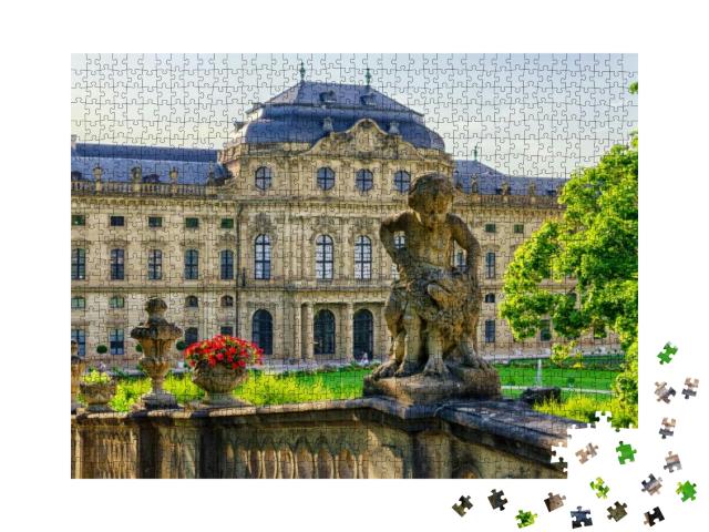 Puzzle 1000 Teile „Statue und Schlossmauer der Residenz in Würzburg in Deutschland“