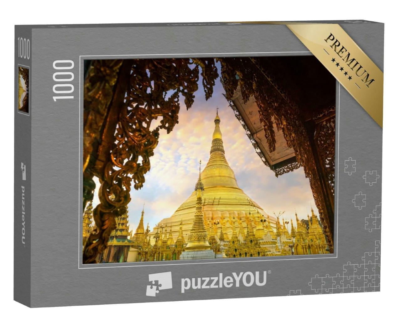 Puzzle 1000 Teile „Mit goldenem Licht überflutete Shwedagon-Pagode in Yangon, Myanmar“