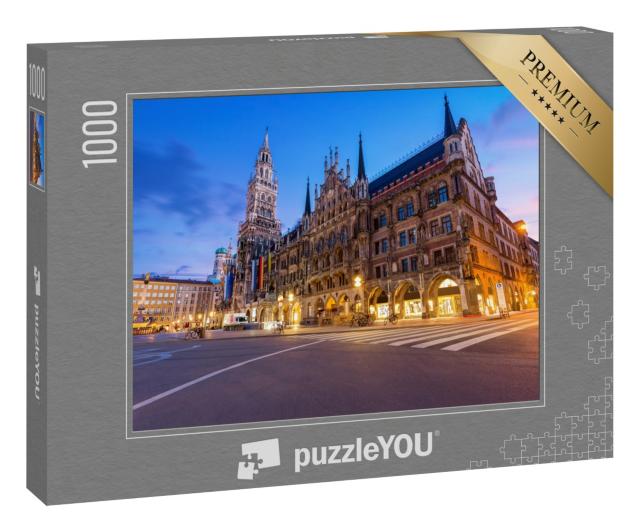Puzzle 1000 Teile „Marienplatz und Münchner Rathaus bei Nacht, Bayern, Deutschland“