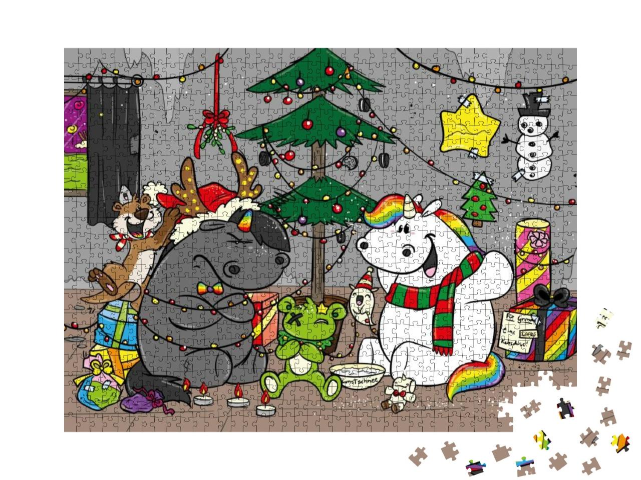 Puzzle 1000 Teile „Pummeleinhorn: Pummel & Friends - Grummel-Weihnachten“