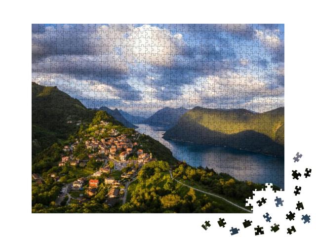 Puzzle 1000 Teile „Sonnenuntergang über dem Dorf Bre“