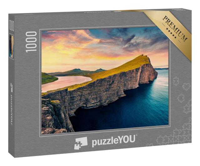 Puzzle 1000 Teile „Luftbild vom Sorvagstaner See am Morgen (Färöer Inseln)“