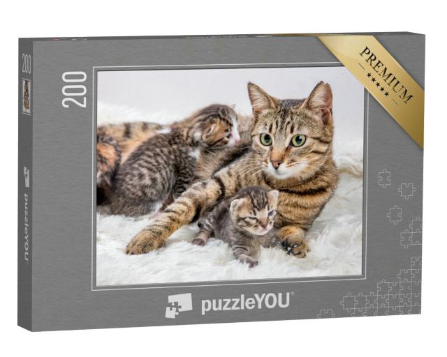 Puzzle 200 Teile „Katzenmutter und Katzenbaby, Kitten“
