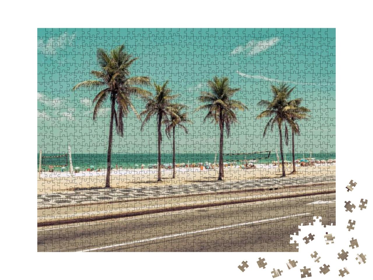 Puzzle 1000 Teile „Palmen am Strand von Ipanema in Rio de Janeiro, Brasilien“