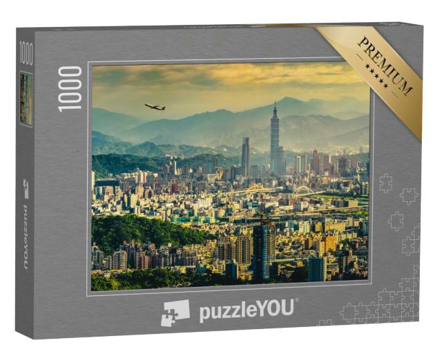 Puzzle 1000 Teile „Sonnenuntergangspanorama von Taipei, Taiwan“