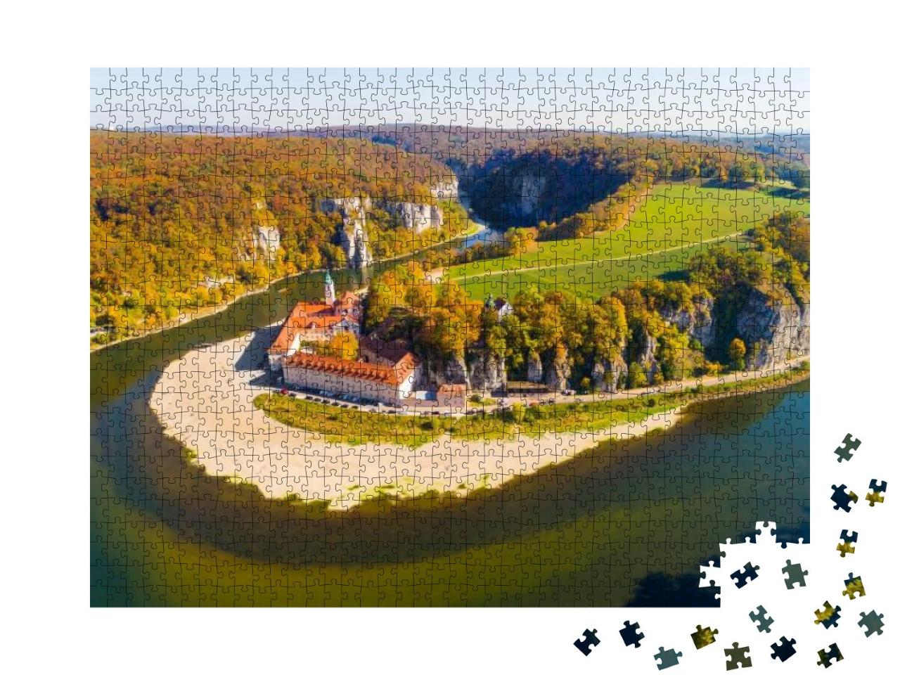 Puzzle 1000 Teile „Vogelperspektive: Kloster Weltenburg an der Donau in Bayern“