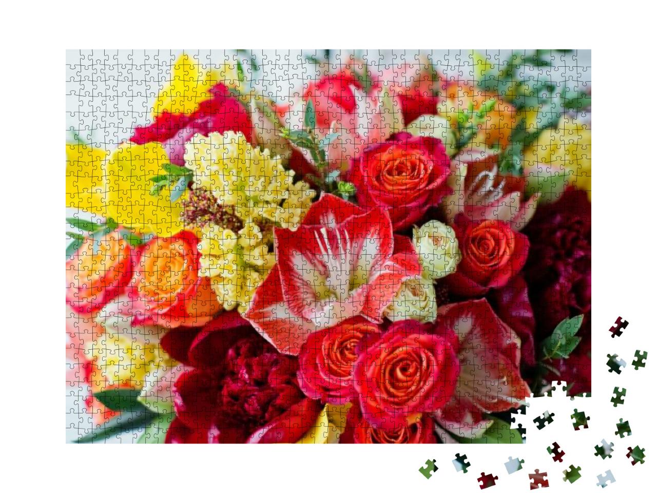 Puzzle 1000 Teile „Rosa Geschenkbox mit hellen Blumen“