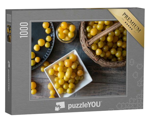 Puzzle 1000 Teile „Gelbe Bio-Pflaumen: Mirabelle gepflückt, voller Korb“