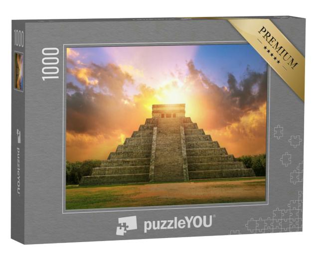 Puzzle 1000 Teile „Atemberaubender Sonnenuntergang, Chichén Itzá, Mexiko“
