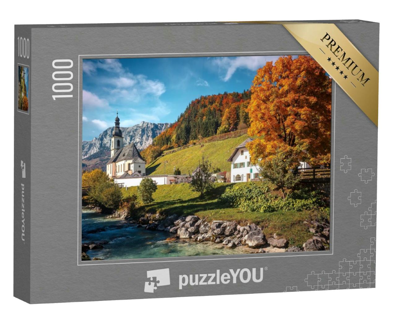 Puzzle 1000 Teile „Sonnige Herbstlandschaft: Bayerische Alpen bei Ramsau, Deutschland“