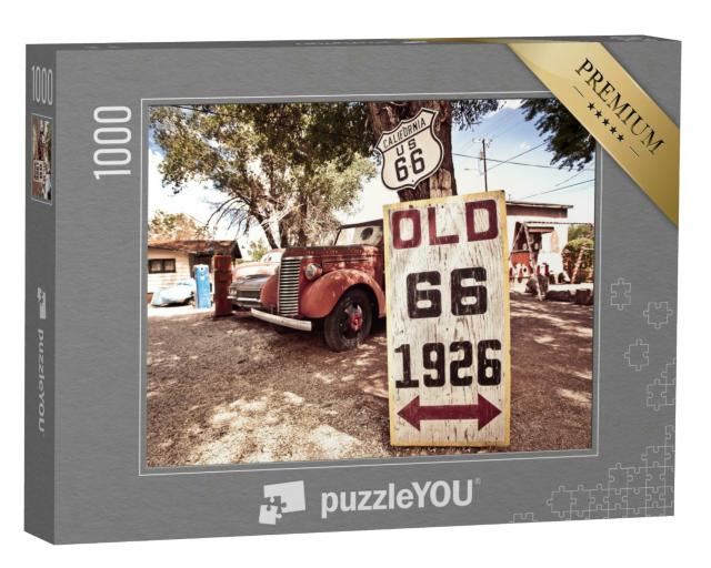 Puzzle 1000 Teile „Rostige Autos und Schilder der Route 66“