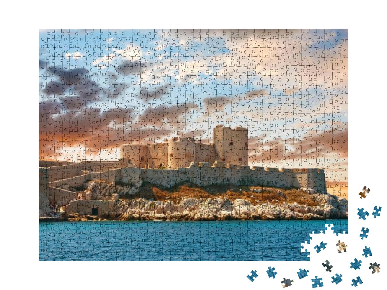 Puzzle 1000 Teile „Farbprächtiger Sonnenuntergang über dem Schloss von Marseille“