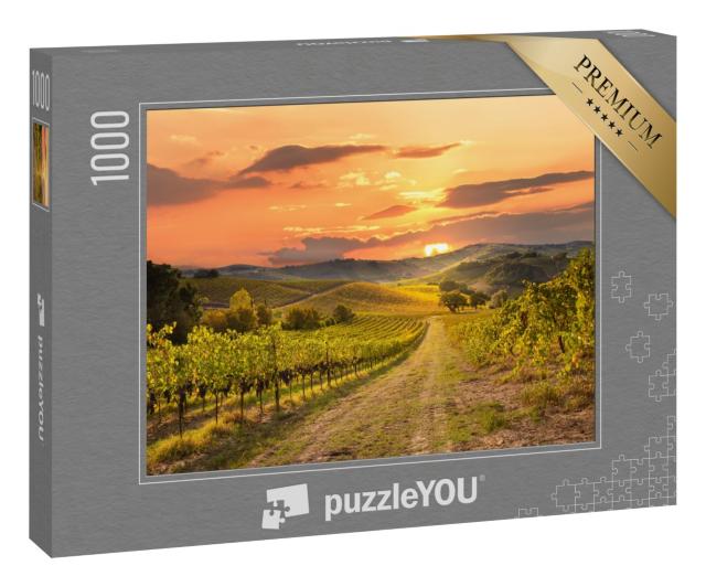 Puzzle 1000 Teile „Weinberge und Weingut bei Sonnenuntergang “