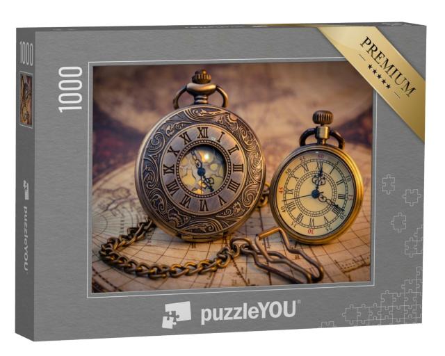 Puzzle 1000 Teile „Vintage-Uhren mit Karte“