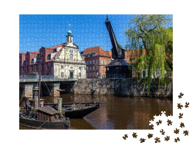 Puzzle 1000 Teile „Alter Kran auf dem Stintmarkt, Lüneburg, Deutschland“