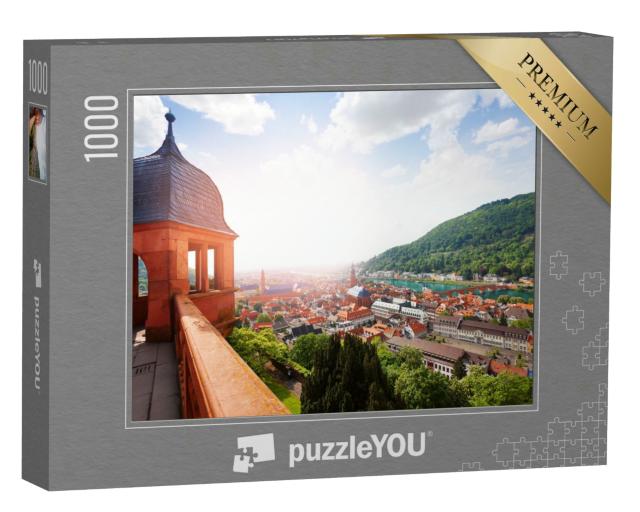 Puzzle 1000 Teile „Blick vom Schloss Heidelberg über die Stadt und den Neckar“