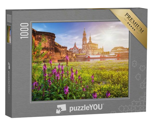 Puzzle 1000 Teile „Dresdner Stadtsilhouette mit Elbe und Augustusbrücke, Deutschland“