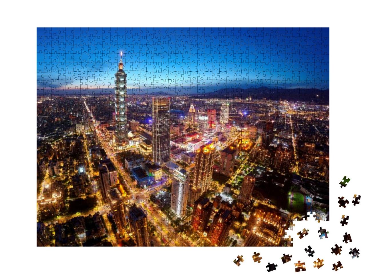 Puzzle 1000 Teile „Luftaufnahme des Stadtzentrums von Taipeh, Taiwan“