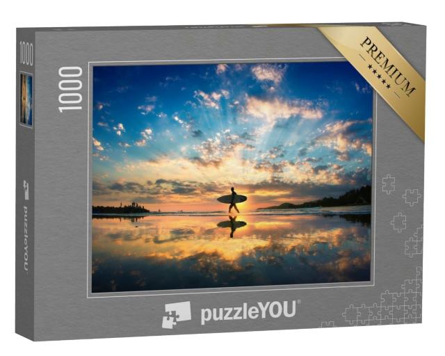 Puzzle 1000 Teile „Surfer am Strand im Sonnenuntergang“