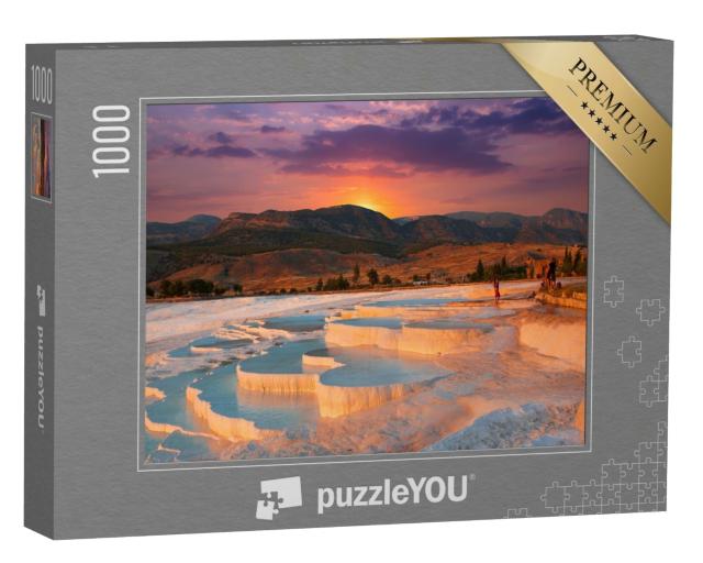 Puzzle 1000 Teile „Wunderschöner Sonnenaufgang und natürliche Travertin-Pools und Terrassen in Pamukkale“