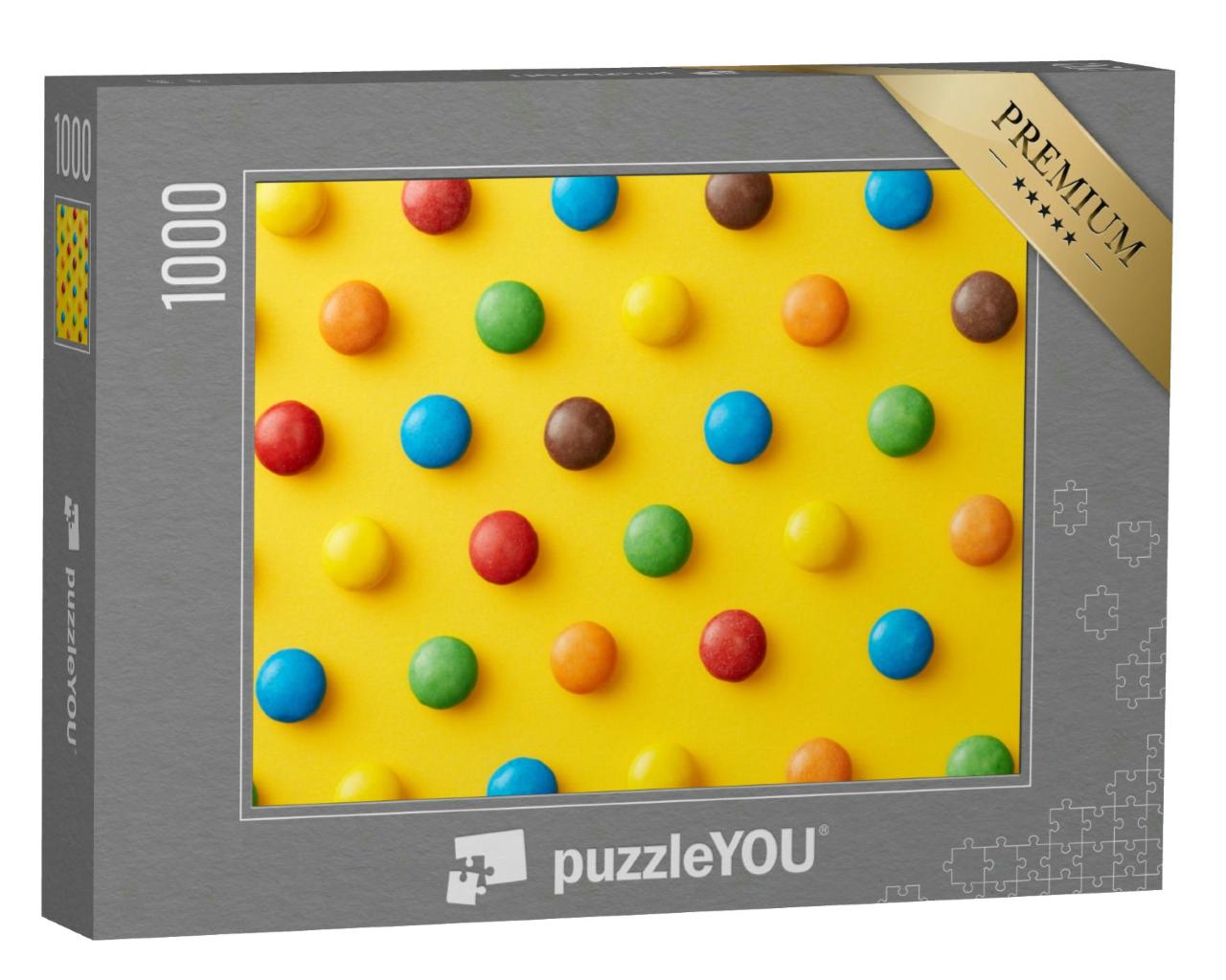 Puzzle 1000 Teile „Bunte Süßigkeiten auf einem gelben Hintergrund “