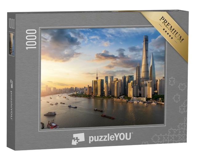 Puzzle 1000 Teile „Blick über den Huangpu-Fluss auf die Skyline von Shanghai“