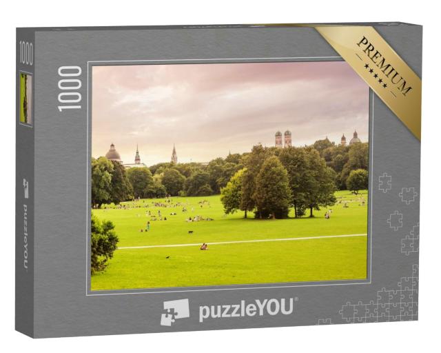 Puzzle 1000 Teile „Englischer Garten, im Hintergrund die Dächer von München“
