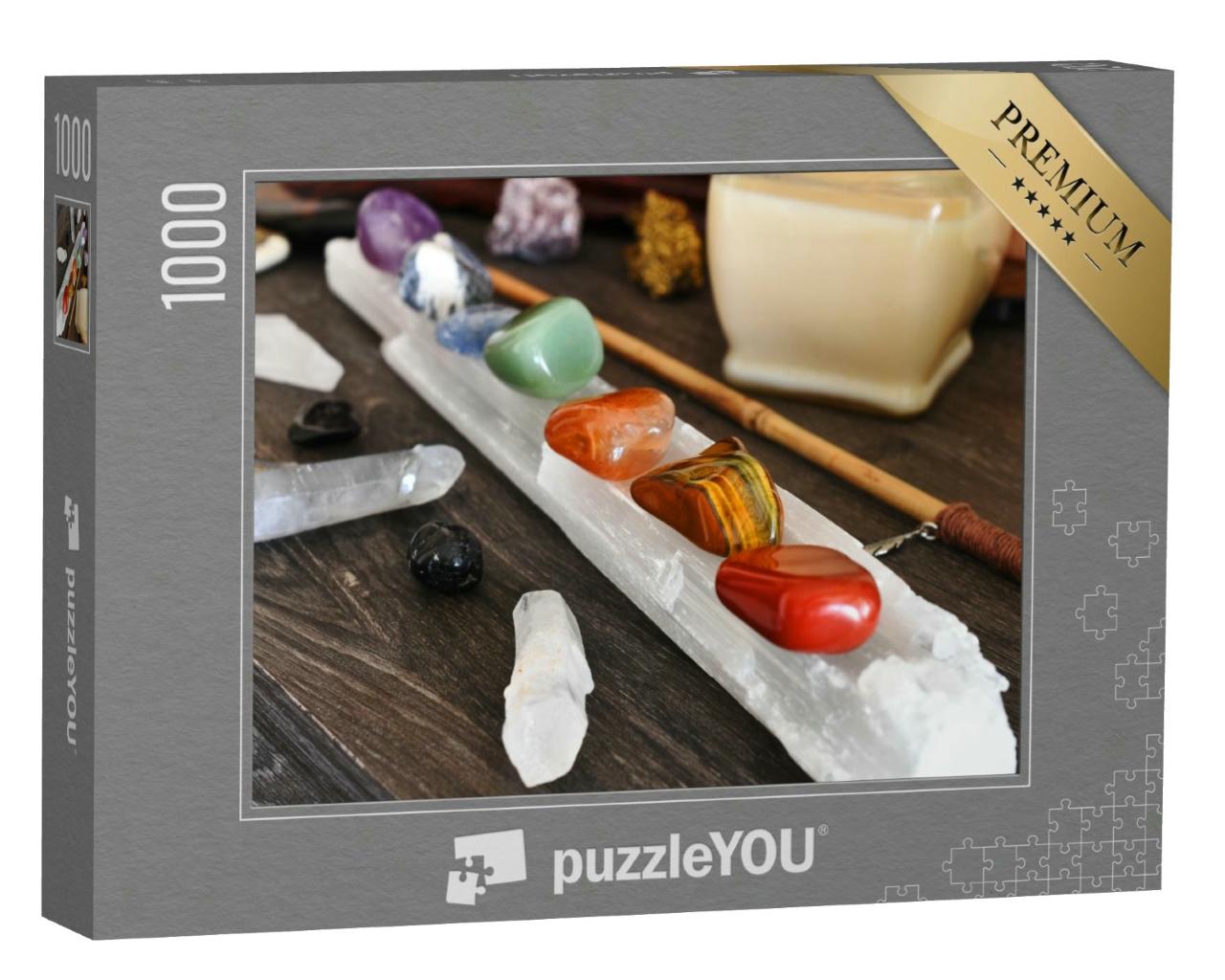Puzzle 1000 Teile „Nahaufnahme von sieben Chakra-Heilkristallen“
